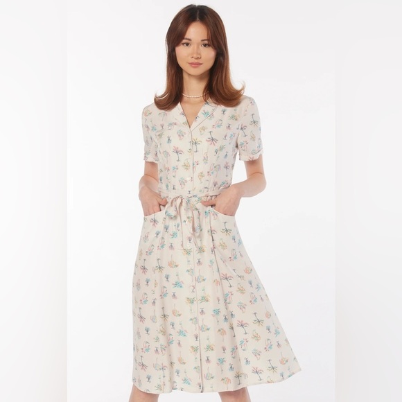 HVN Short Sleeve Silk Maria Dress Palm Tree Print NWT - threedaughtersproperties.com HVN Short Sleeve Silk Maria Dress Palm Tree Print NWT - threedaughtersproperties.com